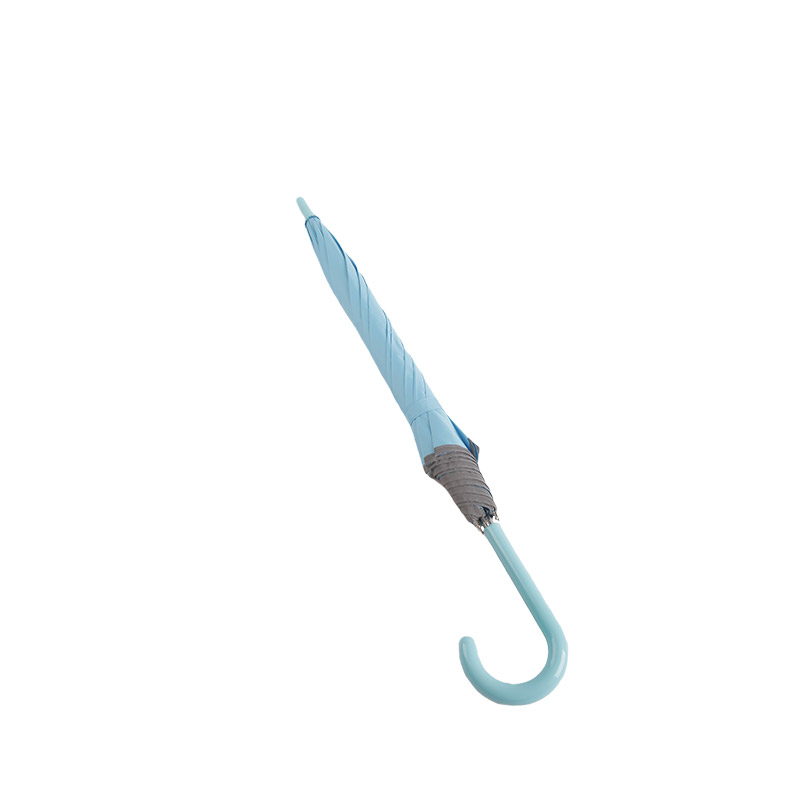 Pongee azul claro fresco pequeno, guarda-chuva reto com faixa reflexiva-0E6B0037