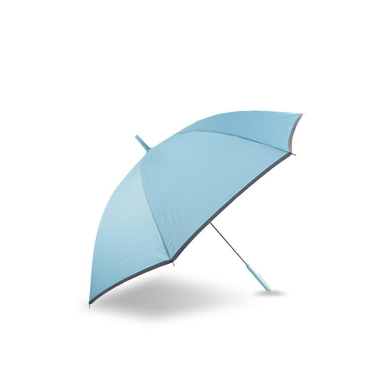 Pongee azul claro fresco pequeno, guarda-chuva reto com faixa reflexiva-0E6B0037