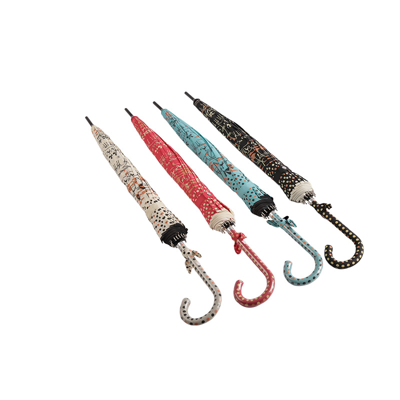 Gato de estilo duplo e pongee de bolinhas com guarda-chuva reto revestido-0E6B0118