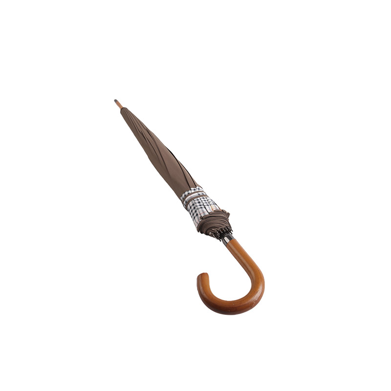 Combinando entre marrom e xadrez Pongee guarda-chuva reto-0E6B0402