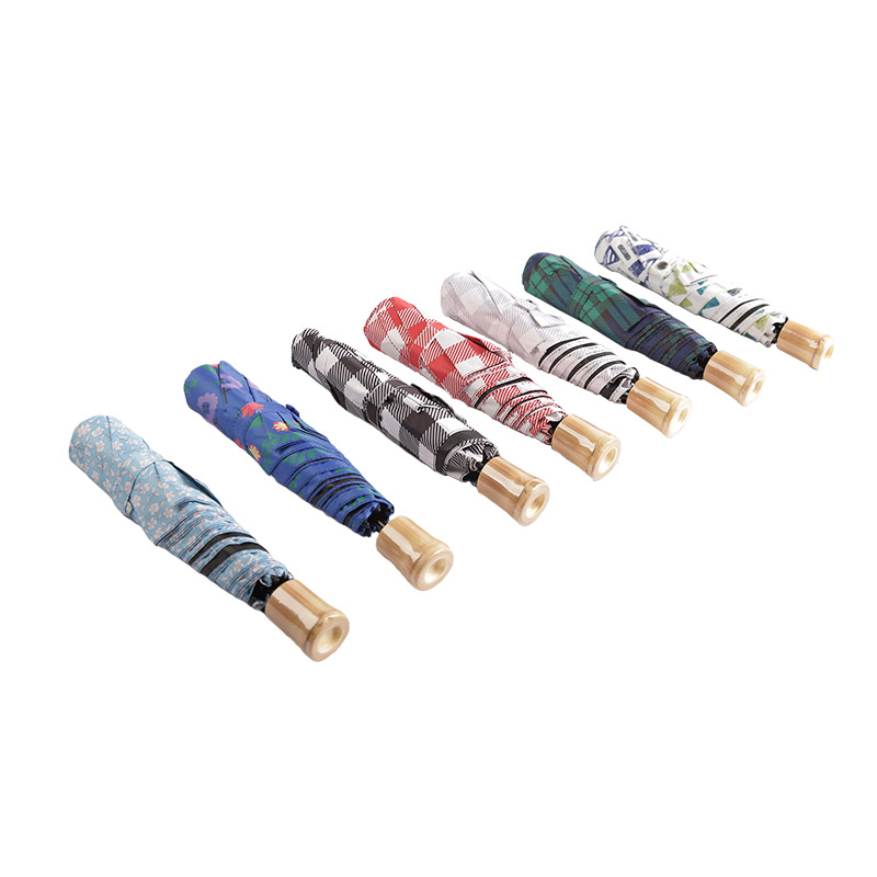 Mini pongee de padrões múltiplos com guarda-chuva revestido de três dobras-0E6B0423