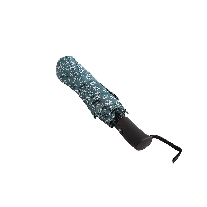 Guarda-chuva triplo verde fresco floral Pongee-0E6B0512