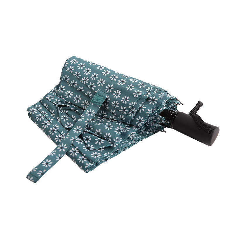 Guarda-chuva triplo verde fresco floral Pongee-0E6B0512