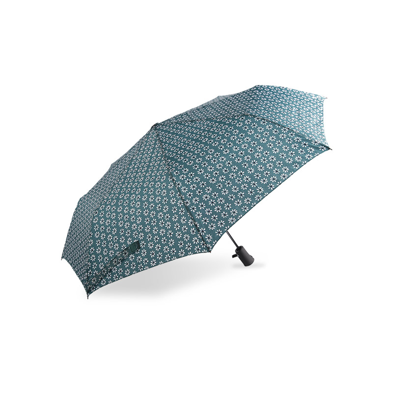 Guarda-chuva triplo verde fresco floral Pongee-0E6B0512